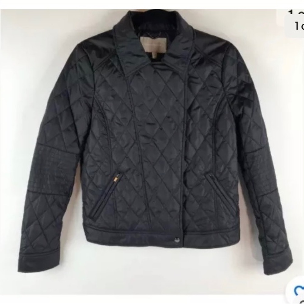 Banana Republic Women's Small Quilted Long Sleeve Jacket Coat Black With Pockets